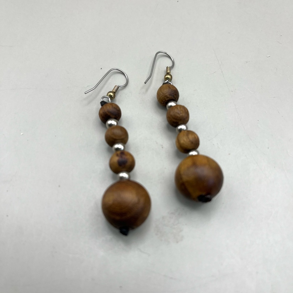 Elegant Wooden Bead Earrings